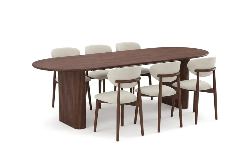 Noira Matgrupp förlängningsbart 160-220 cm Valnöt med 6 Molly Matstolar - Valnöt - Products - Möbler - Bord & matgrupp - Matgrupp