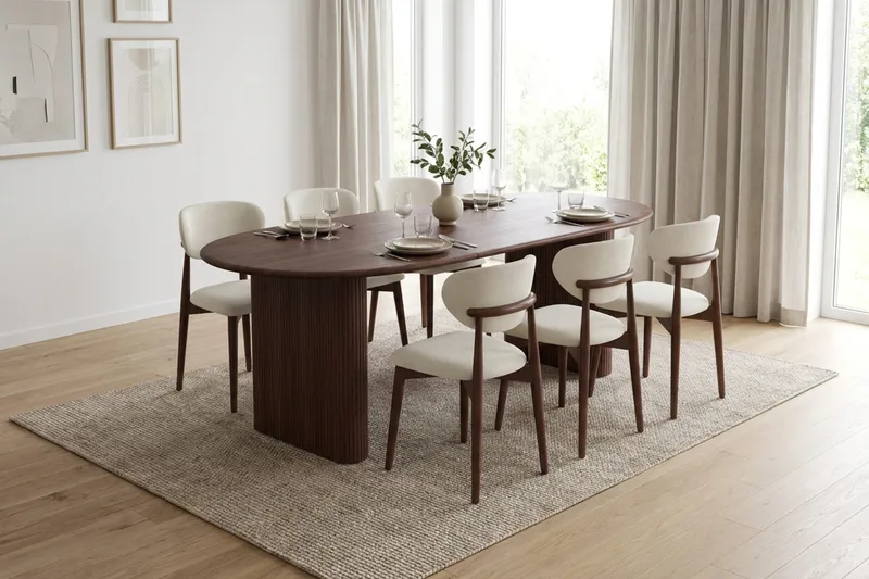 Noira Matgrupp förlängningsbart 160-220 cm Valnöt med 6 Molly Matstolar - Valnöt - Products - Möbler - Bord & matgrupp - Matgrupp