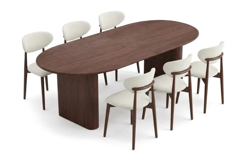Noira Matgrupp förlängningsbart 160-220 cm Valnöt med 6 Molly Matstolar - Valnöt - Products - Möbler - Bord & matgrupp - Matgrupp