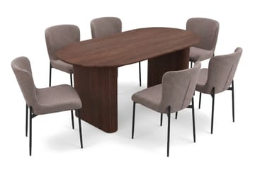 Noira Matgrupp rektangulärt 180 cm Valnöt med 6 Elsie Matstolar - Valnöt/Grå - Products - Möbler - Bord & matgrupp - Matgrupp