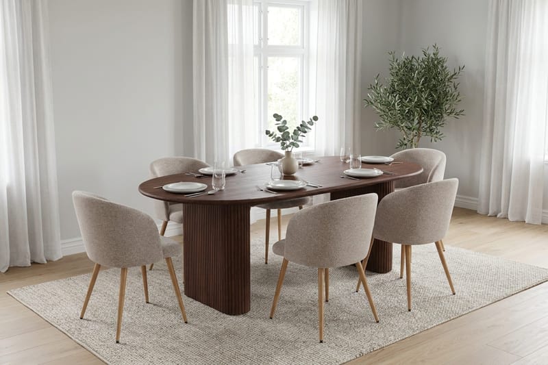 Noira Matgrupp rektangulärt 180 cm Valnöt med 6 Greya Matstolar - Valnöt - Products - Möbler - Bord & matgrupp - Matgrupp