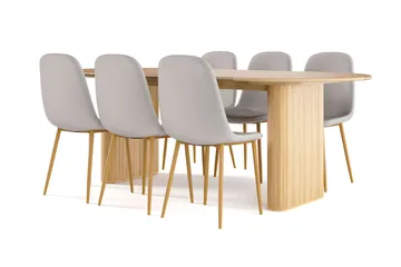 Noira Ovalt Matbord 220 cm EK +  6 st Nibe stol grå med ek ben - Natur/Grå - Products - Möbler - Bord & matgrupp - Matgrupp