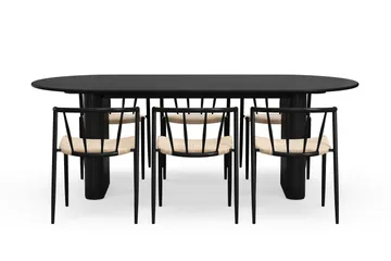 Noira Ovalt Matbord 220 cm med 6 Winston Matstolar - Svart / Beige / Metallben Svart - Products - Möbler - Bord & matgrupp - Matgrupp