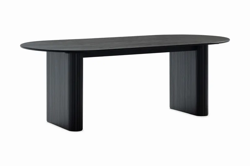 Noira Ovalt Matbord 220 cm Svart +  6 st Nibe stol grå med valnöt ben - Svart/Grå - Products - Möbler - Bord & matgrupp - Matgrupp