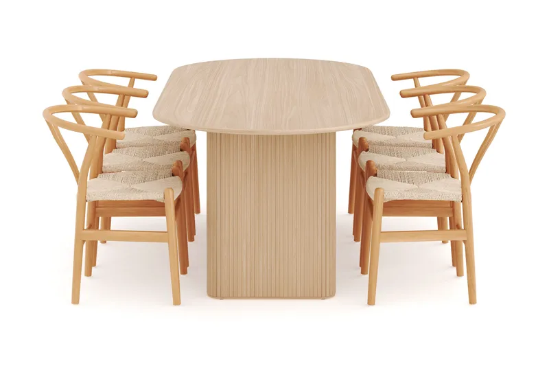 Noira Ovalt Matgrupp 220 cm med 6 Dastoori Matstol - 2220068-6,2098439-1 - Natur - Products - Möbler - Bord & matgrupp - Matgrupp