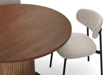 Noira Runt Litet Matbord Massiv Valnöt 120 cm med 4 Lucy Matstolar - Brun / Greige Bouclé / Metallben Svart - Products - Möbler - Bord & matgrupp - Matgrupp