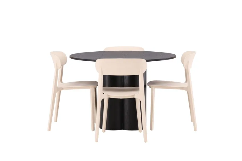 Olivia Matgrupp 110 cm Rund med 4 Åstol Stolar - Beige - Products - Möbler - Bord & matgrupp - Matgrupp