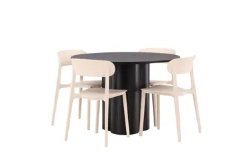 Olivia Matgrupp 110 cm Rund med 4 Åstol Stolar - Beige - Products - Möbler - Bord & matgrupp - Matgrupp