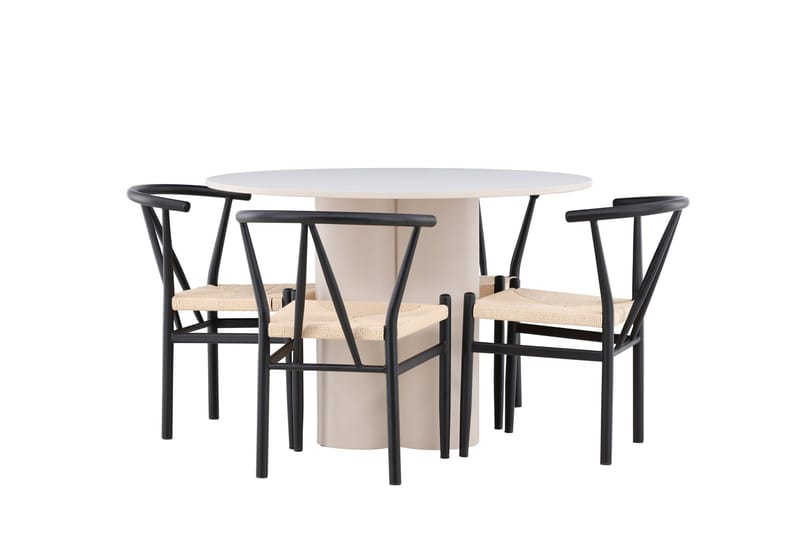 Olivia Matgrupp 110 cm Rund med 4 Alfons stolar, Beige/Svart
