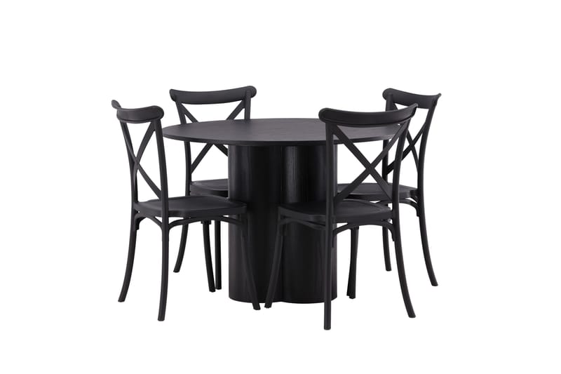Olivia Matgrupp 110 cm Rund med 4 Crosett Stolar - Svart - Products - Möbler - Bord & matgrupp - Matgrupp