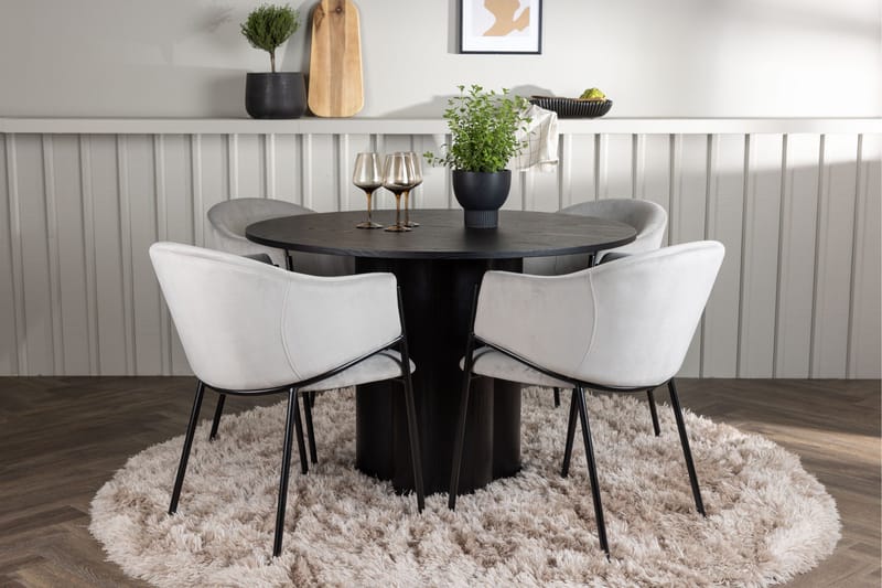 Olivia Matgrupp 110 cm Rund med 4 Evelina Stolar - Svart - Products - Möbler - Bord & matgrupp - Matgrupp