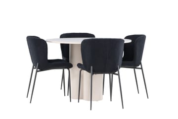Olivia Matgrupp 110 cm Rund med 4 Modesto stolar - Beige/Svart - Products - Möbler - Bord & matgrupp - Matgrupp