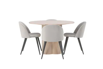 Olivia Matgrupp 110 cm Rund med 4 Velvet stolar - Whitewash - Products - Möbler - Bord & matgrupp - Matgrupp