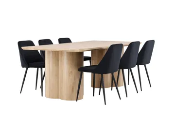 Olivia Matgrupp 210 cm Rektangulär med 6 Night stolar - Whitewash/Svart - Products - Möbler - Bord & matgrupp - Matgrupp