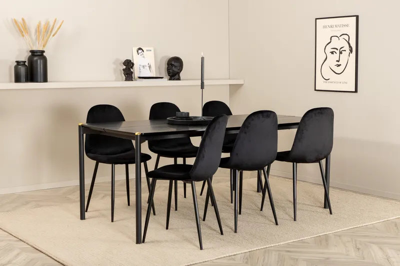 Pelle Matgrupp 190 cm inkl 6 Pontus Stolar, Svart