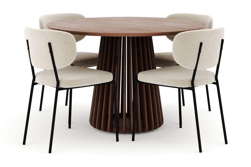 Peyra Runt Matbord 120 cm med 4 Gemmiano Stolar, Valnöt