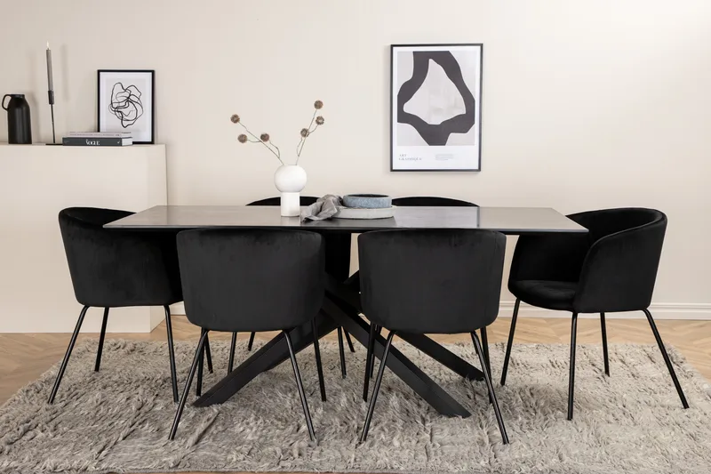 Piazza Matgrupp 180 cm Rektangulär med 6 Berit stolar - Svart - Products - Möbler - Bord & matgrupp - Matgrupp