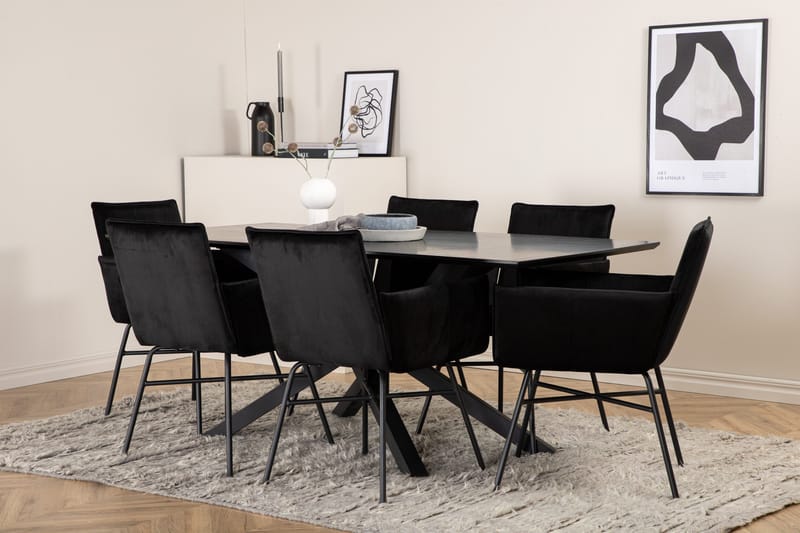 Piazza Matgrupp 180 cm Rektangulär med 6 Petra stolar - Svart - Products - Möbler - Bord & matgrupp - Matgrupp