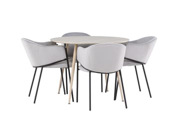 Plaza Matgrupp 100 cm Rund med 4 Evelina stolar - Whitewash/Grå - Products - Möbler - Bord & matgrupp - Matgrupp