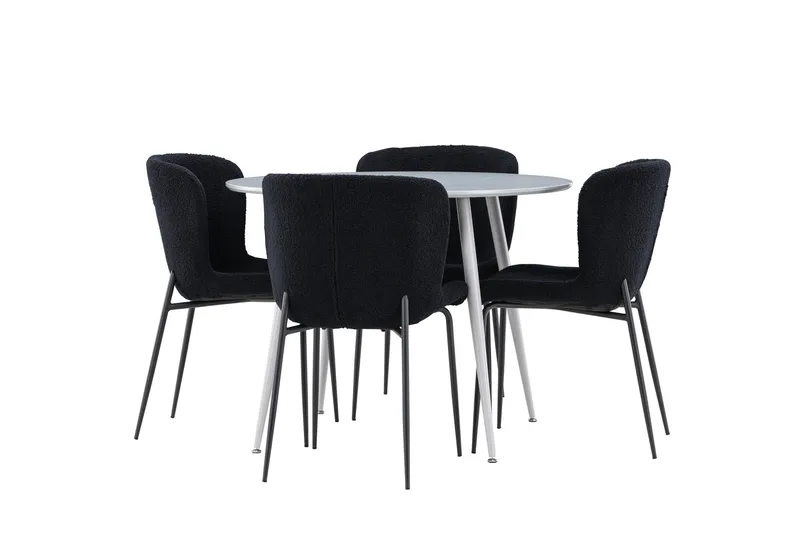 Plaza Matgrupp 100 cm Rund med 4 Modesto stolar, Grå/Svart