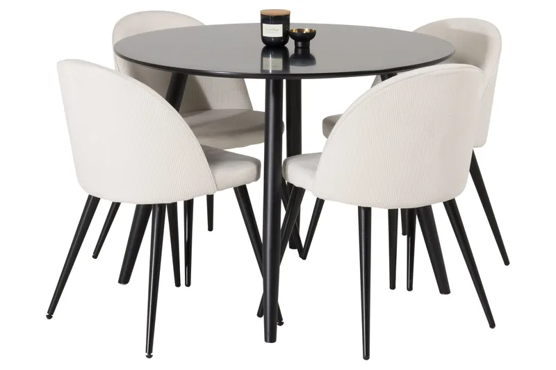 Plaza Matgrupp 100 cm Rund med 4 Velvet stolar, Svart