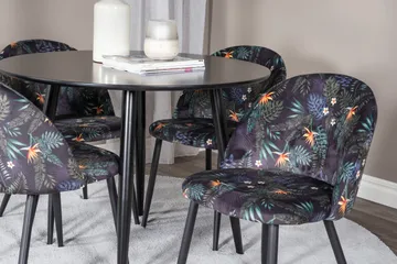 Plaza Matgrupp 100 cm Rund med 4 Velvet stolar - Svart - Products - Möbler - Bord & matgrupp - Matgrupp