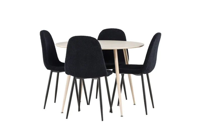 Plaza Matgrupp 100 cm Rund med 4 Polar stolar, Whitewash/Svart