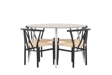 Plaza Matgrupp 120 cm Rund med 4 Alfons stolar - Beige/Svart - Products - Möbler - Bord & matgrupp - Matgrupp