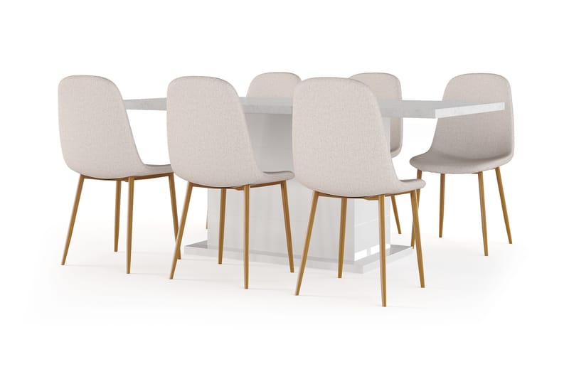 Ratliff Matbord 180 cm Förlängningsbart med illäggsskiva +  6 st Nibe stol beige med ek ben - Vit/Beige - Products - Möbler - Bord & matgrupp - Matgrupp