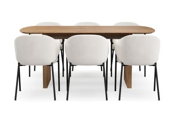 Richeto Matbord 180 cm med 6 Filip Matstolar - Naturlig finish / Vit Bouclé - Products - Möbler - Bord & matgrupp - Matgrupp
