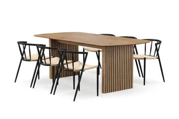 Richeto Matbord 210 cm med 6 Winston Matstolar - Naturlig finish / Beige / Metallben Svart - Products - Möbler - Bord & matgrupp - Matgrupp