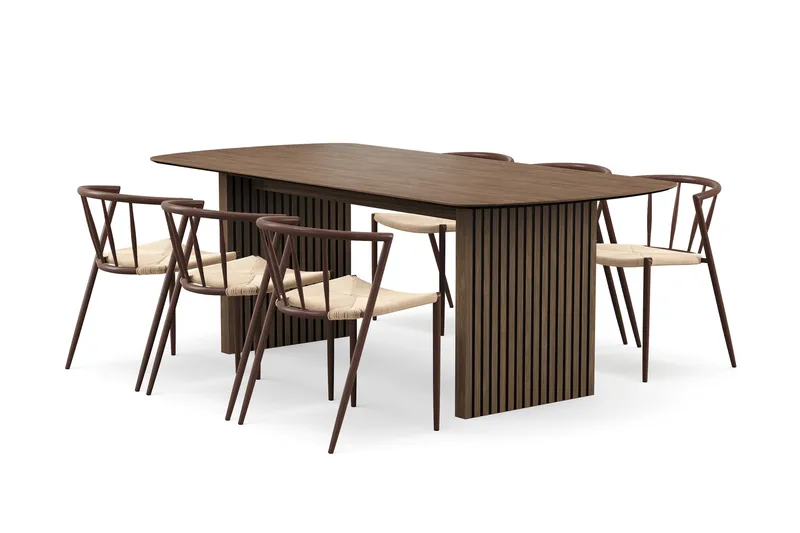 Richeto Matbord 210 cm med 6 Winston Matstolar - Rökt ek / Beige / Metallben Rökt ek - Products - Möbler - Bord & matgrupp - Matgrupp