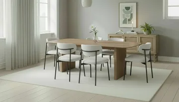 Richeto Matbord 240 cm med 6 Lucy Matstolar - Naturlig finish / Vit Bouclé / Metallben Svart - Products - Möbler - Bord & matgrupp - Matgrupp