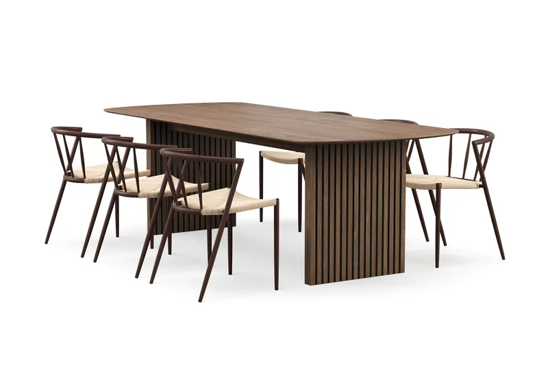 Richeto Matbord 240 cm med 6 Winston Matstolar, Rökt ek / Beige / Metallben Rökt ek