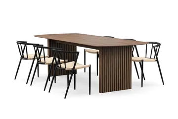 Richeto Matbord 240 cm med 6 Winston Matstolar - Rökt ek / Beige / Metallben Svart - Products - Möbler - Bord & matgrupp - Matgrupp