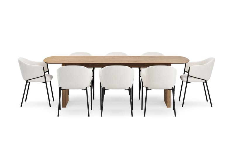 Richeto Matbord 240 cm med 8 Filip Matstolar - Naturlig finish / Vit Bouclé - Products - Möbler - Bord & matgrupp - Matgrupp
