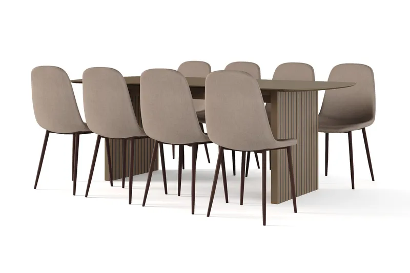 Richeto Matbord Rökt Ek 210 cm valnöt +  8 st Nibe stol brun med valnöt ben - Brun - Products - Möbler - Bord & matgrupp - Matgrupp