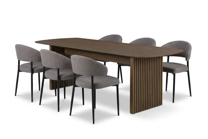 Richeto Matbord Rökt Ek 240 cm med 6 Sawako Greige Stolar, Rökt ek/Greige