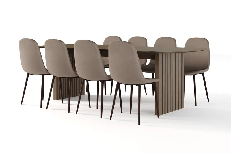 Richeto Matbord Rökt Ek 240 cm valnöt +  8 st Nibe stol brun med valnöt ben, Brun