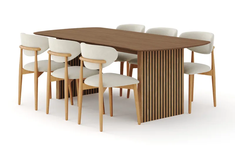 Richeto Matgrupp 210 cm Ek med 6 Molly Matstolar, Ek/Beige