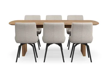 Richeto Matgrupp 210 cm med 6 Mora Snurrstolar - Naturlig finish/Mörkbeige - Products - Möbler - Bord & matgrupp - Matgrupp