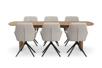 Richeto Matgrupp 240 cm med 6 Torsby Snurrstolar - Naturlig finish/Mörkbeige - Products - Möbler - Bord & matgrupp - Matgrupp