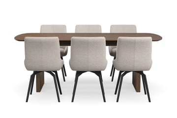 Richeto Matgrupp Rökt Ek 210 cm med 6 Mora Snurrstolar - Rökt ek/Mörkbeige - Products - Möbler - Bord & matgrupp - Matgrupp
