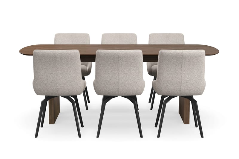 Richeto Matgrupp Rökt Ek 210 cm med 6 Mora Snurrstolar - Rökt ek/Mörkbeige - Products - Möbler - Bord & matgrupp - Matgrupp