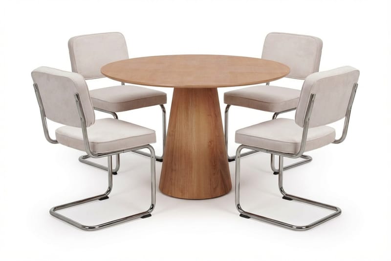 Siena Matgrupp runt 110 cm Ek med 4 Milva Matstolar, Ek