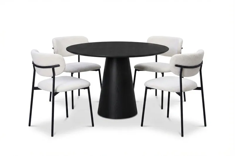 Siena Matgrupp runt 110 cm Svart med 4 Lucy Matstolar, Svart