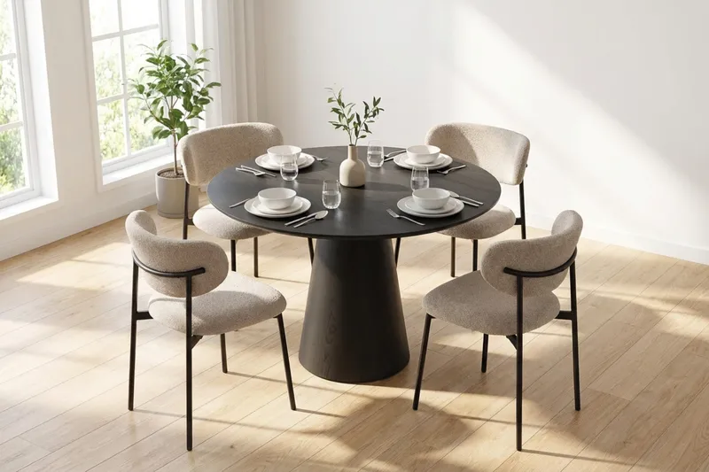 Siena Matgrupp runt 110 cm Svart med 4 Lucy Matstolar - Svart - Products - Möbler - Bord & matgrupp - Matgrupp