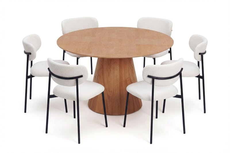 Siena Matgrupp runt 130 cm Ek med 6 Lucy Matstolar, Ek