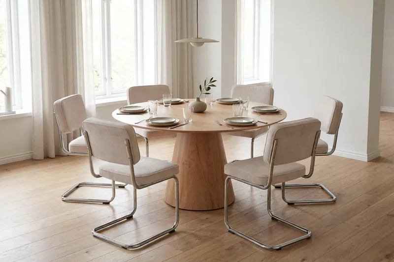 Siena Matgrupp runt 130 cm Ek med 6 Milva Matstolar - Ek - Products - Möbler - Bord & matgrupp - Matgrupp