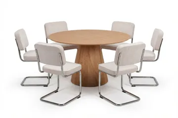 Siena Matgrupp runt 130 cm Ek med 6 Milva Matstolar, Ek